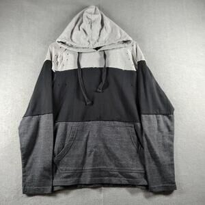 Black Jack Men Medium Gray Black Color Block Hoodie Sweatshirt VTG Goth Grunge